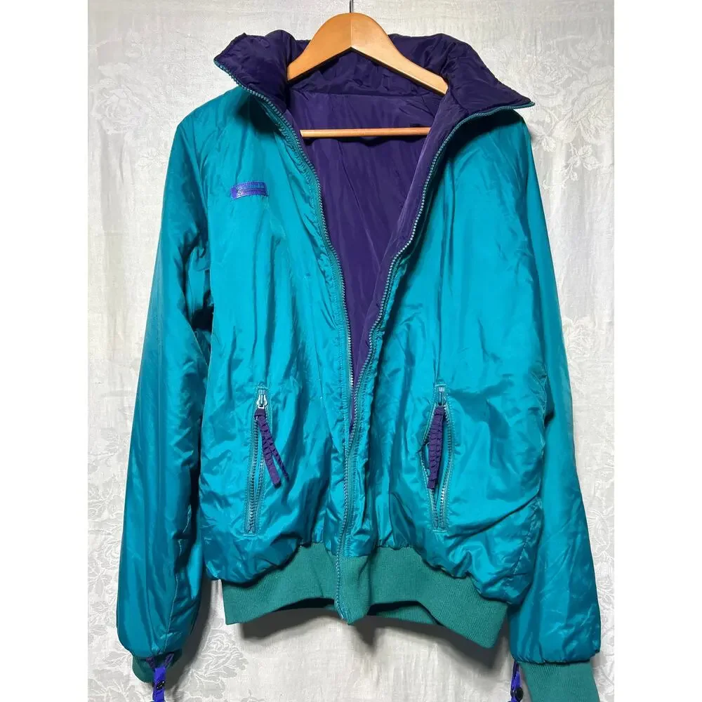 VTG Columbia Coat Large Blue Purple Gizmo Radial Sleeve Reversible Zip in Liner